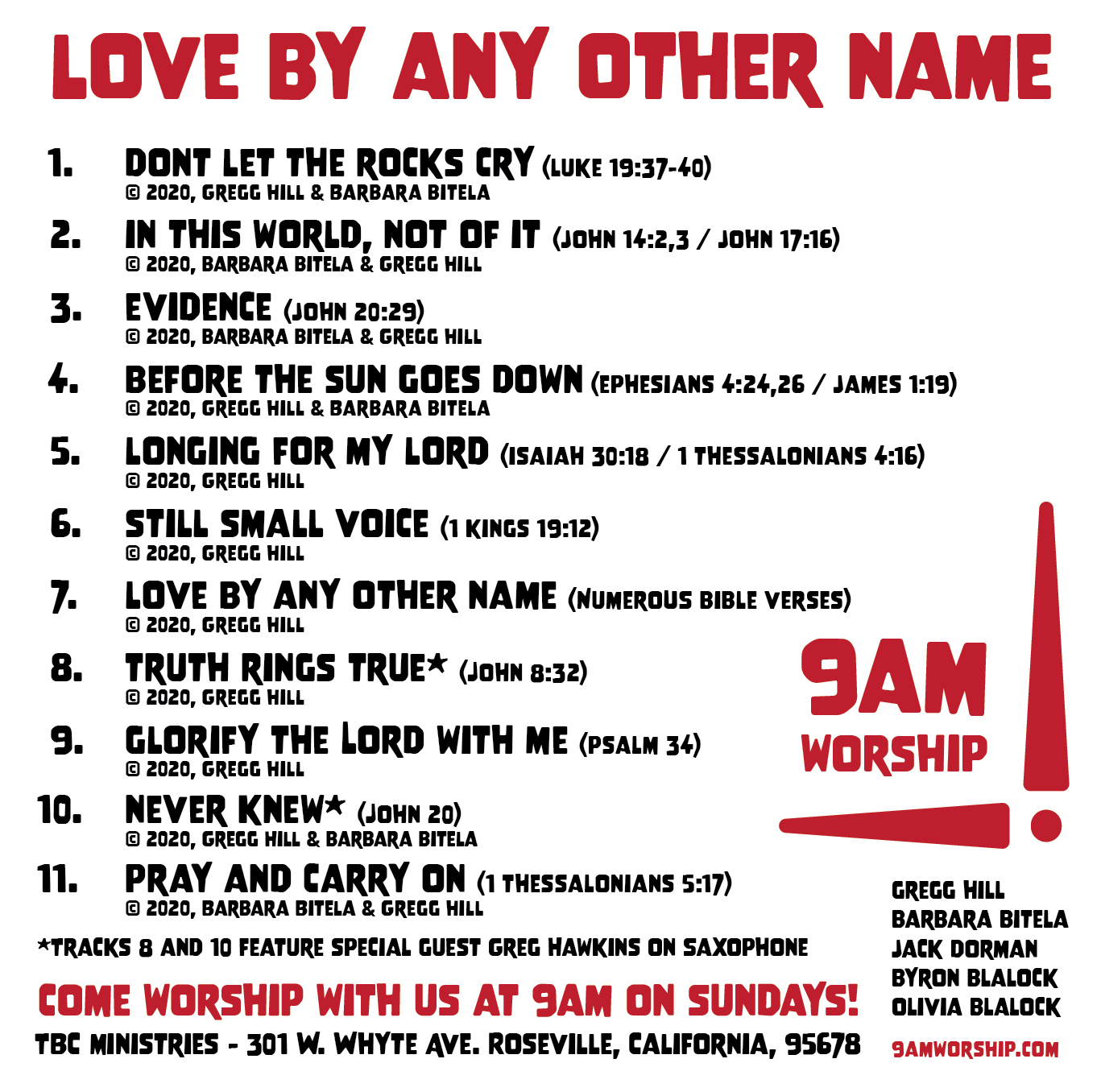 Album insert for "Love by any other name" by 9am worship