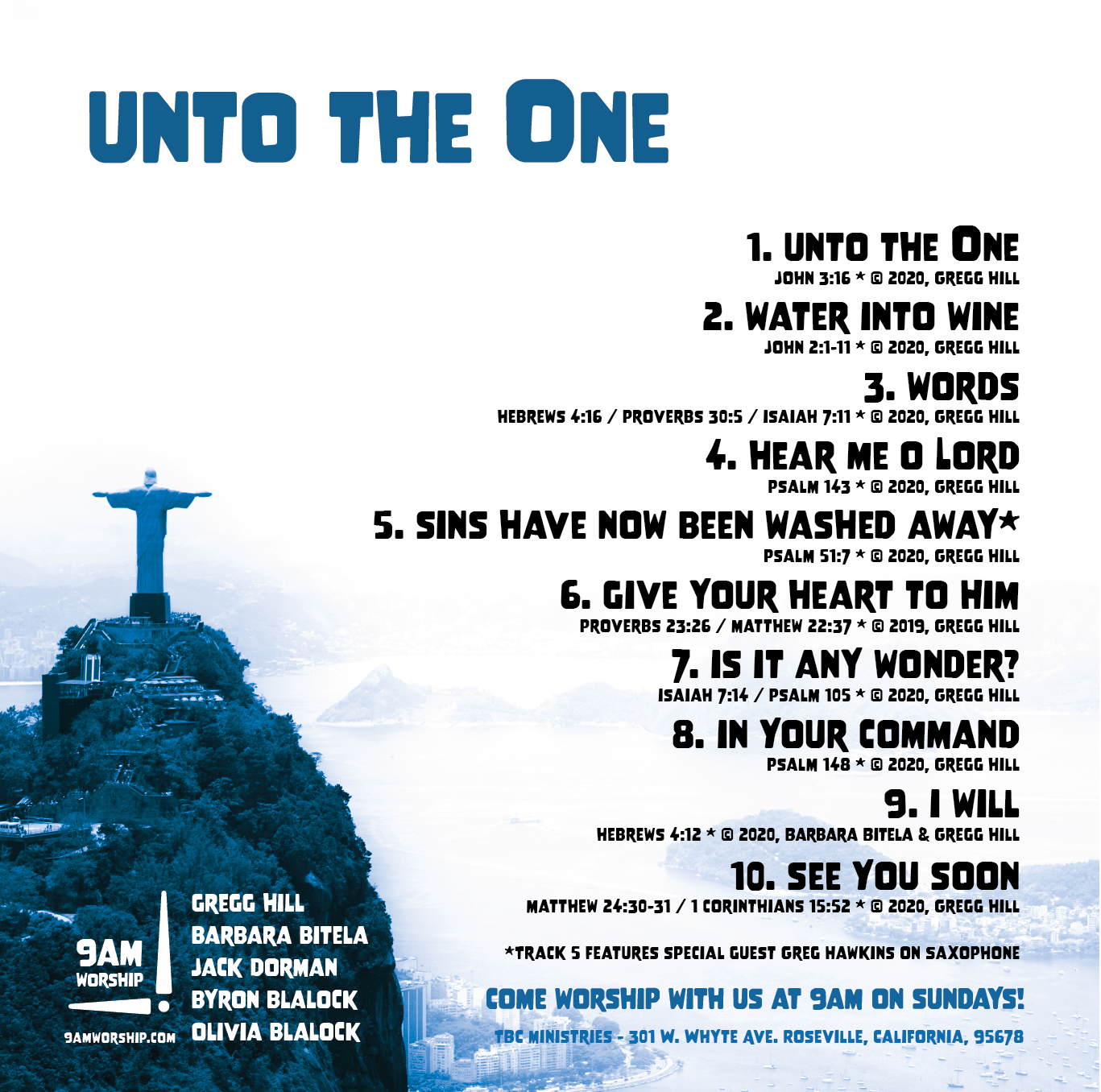 Album insert for "unto the One" by 9am worship