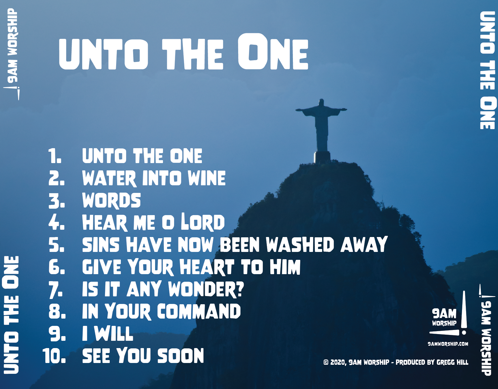 Album back for "unto the One" by 9am worship
