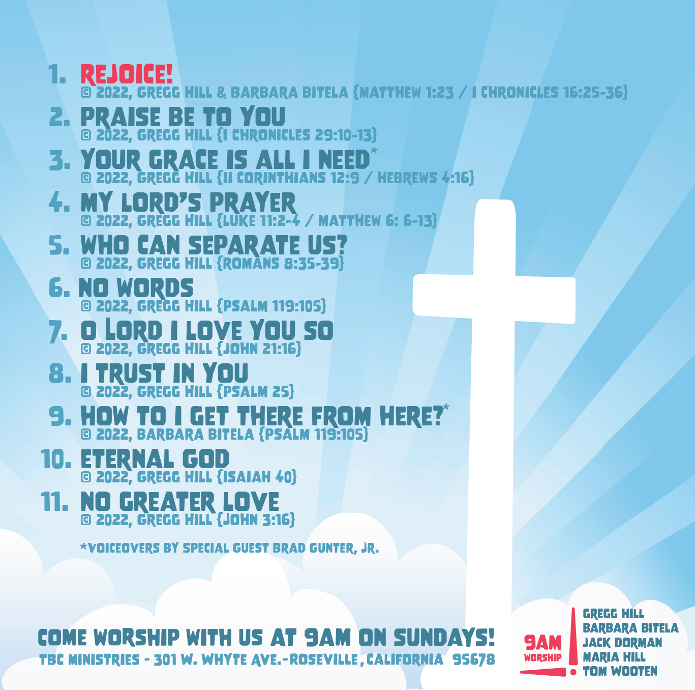 Album insert for "rejoice!" by 9am worship
